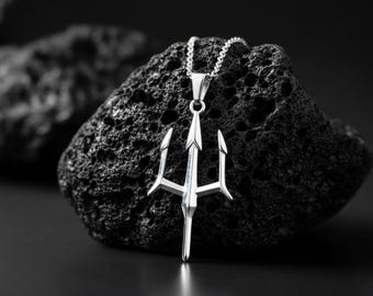 Silver Neptune Trident Necklace | The Greek God of Sea Poseidon Amulet Jewelry