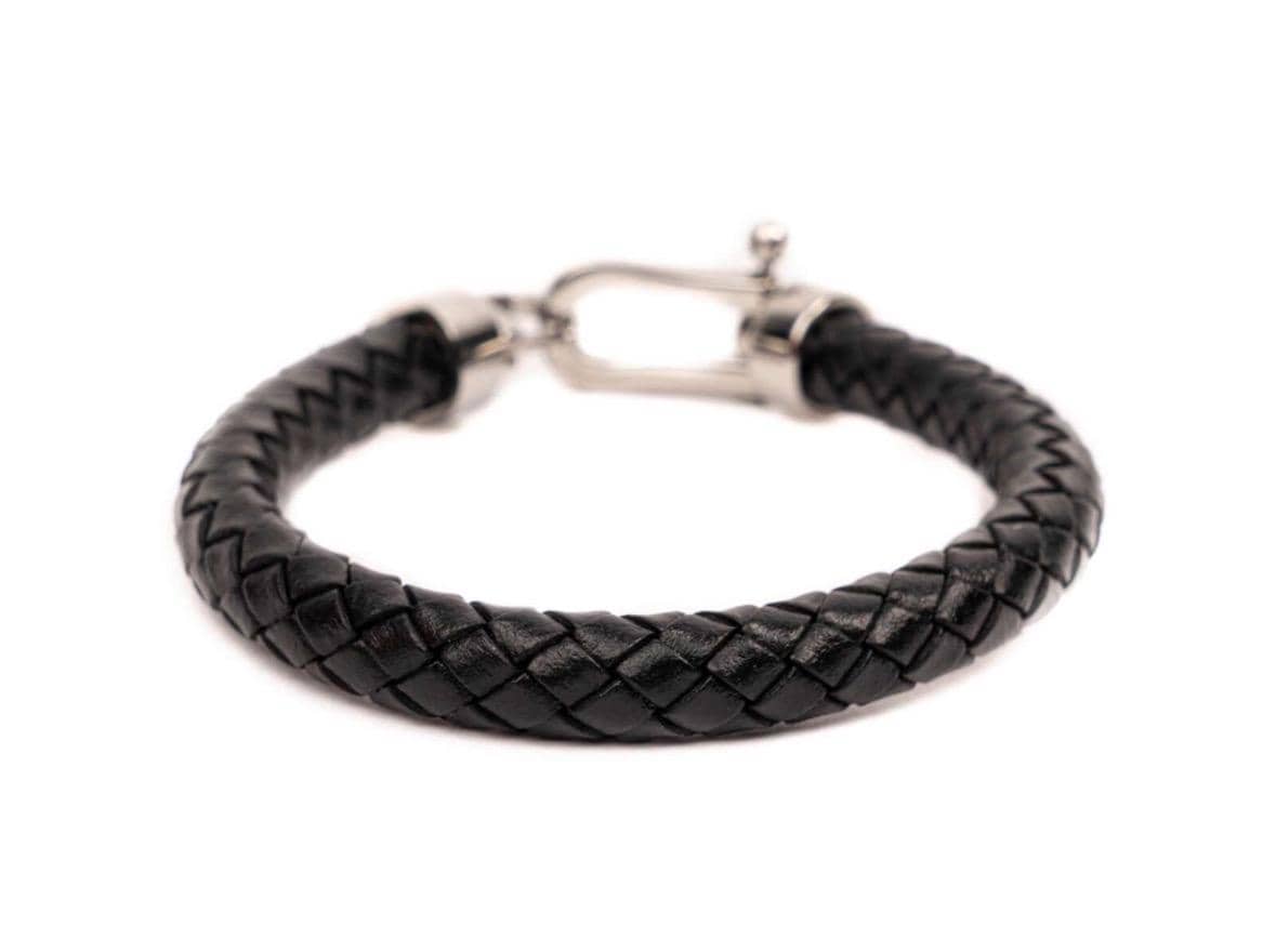 男性用編み込みブラックレザーブレスレット：18Kゴールド留め金 - Etsy