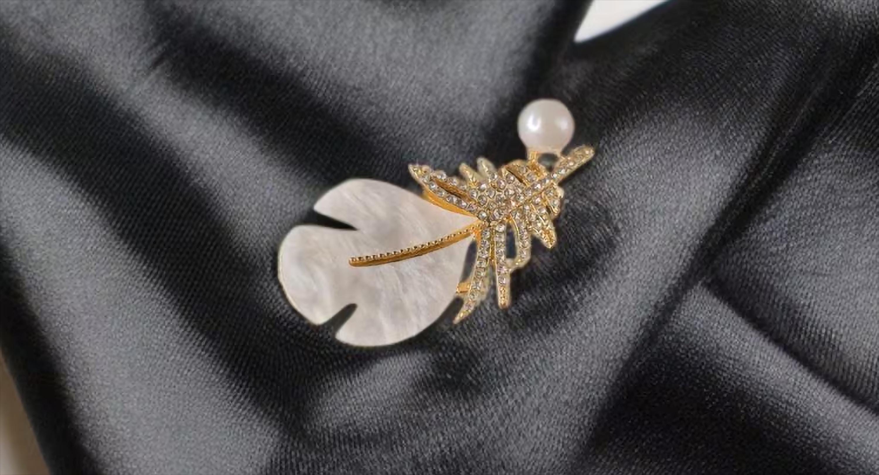 Gold-Tone Crystal & Pearl Feather Brooch with Black Feathers SNEAK PEEK: With rhinestone-encrusted wings and pearled  main image 3