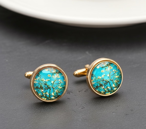 Boutons De Manchette Simon Carter Fleurs Bleu Turquoise - Bronze Blanc - Neuf Avec étiquette