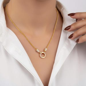 Gold Handcuff Circle Necklace: Gemstone Pendant, Sterling Silver Chain