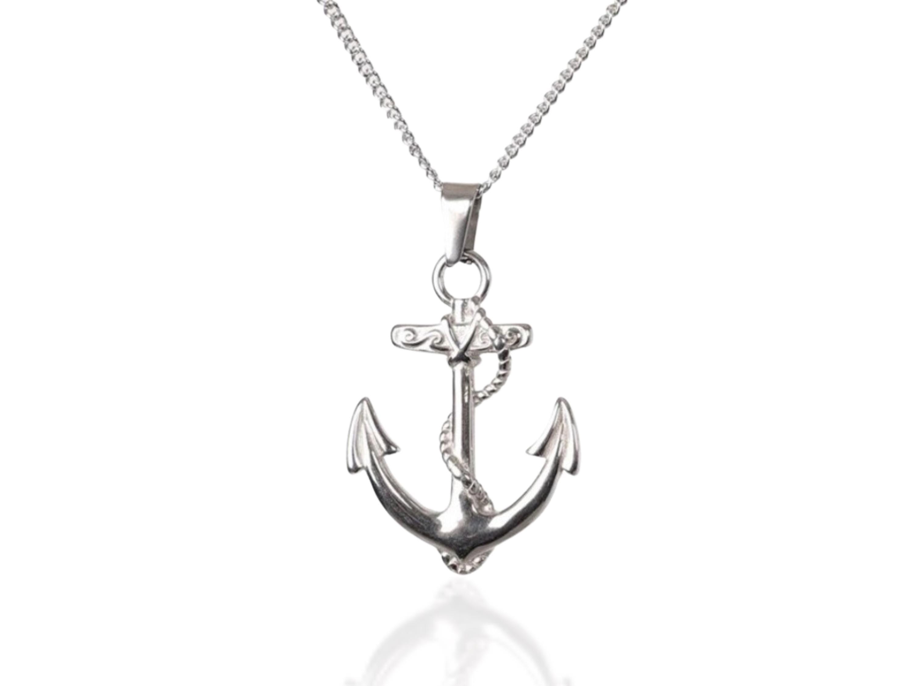Silver Anchor Necklace - Dainty Anchor Boaters Chain Pendent - Navy Sailor Ship Anchor Jewelry - Rudder Nautical Charm for Boat Lover.