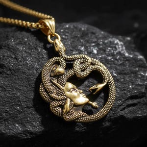 Medusa Pendant Necklace: 18k Gold Greek Mythology Amulet