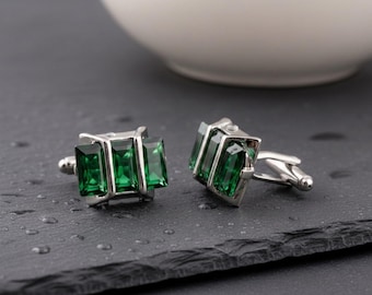 Emerald Green Cufflinks Stainless Steel Crystal Jewelry Wedding Groom Gift Men’s Accessories