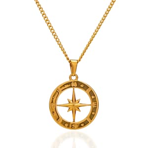 Collier à pendentif pièce de monnaie boussole| Petite boussole étoile du nord argentée et dorée pour homme | Cadeau vintage bijoux boussole marin, amateur de voyage