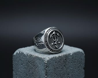 Silver Anchor Signet Ring, Vintage Nautical Biker Jewelry, Men’s Statement Ring Gift