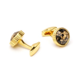 Boutons de manchette constellation en or, globe avec pierres précieuses noires, bijoux pour homme, accessoires de mariage, cadeau de garçon d&#39;honneur