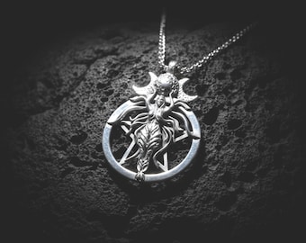 Sterling Silver Lilith Pentagram Necklace: Wiccan Goddess Amulet