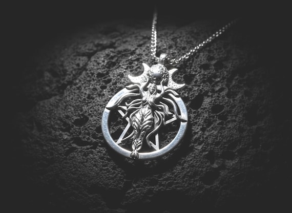 Sterling Silver Lilith Pentagram Necklace: Wiccan Goddess Amulet