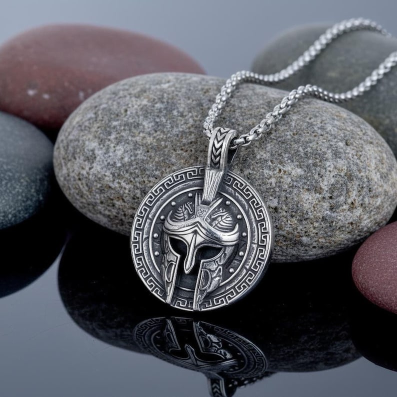 stainless steel spartan helmet pendant on chain