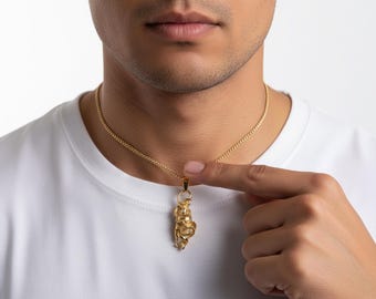 Gold Skull Pendant Necklace: Viking Sugar Skull Charm