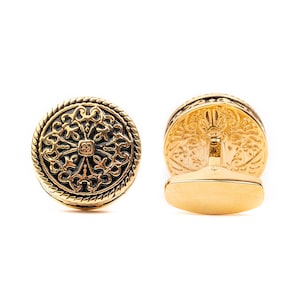 Boutons de manchette vintage Grand Gold / Boutons de manchette initiales pour hommes / Boutons de manchette de chemise de costume minimaliste Boutons de manchette pour marié/ cadeau pour homme d'honneur image 1