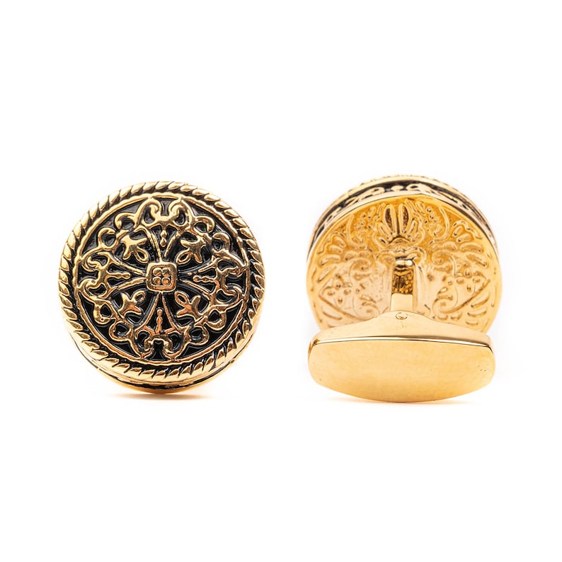 Boutons de manchette vintage Grand Gold / Boutons de manchette initiales pour hommes / Boutons de manchette de chemise de costume minimaliste Boutons de manchette pour marié/ cadeau pour homme d'honneur image 1