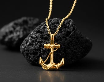 Gold Anchor Necklace: Stainless Steel Nautical Pendant