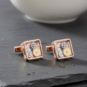 Gemelos de engranaje de oro rosa para hombre, accesorios de camisa mecánicos de acero inoxidable estilo steampunk, gemelos de boda
