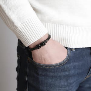 Braided Black Leather Skull Bracelet: Stainless Steel Biker Jewelry