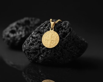 Gold St Benedict Medal Necklace: Catholic Protection Amulet