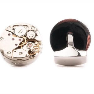Platinum Watch Movement Cufflinks for Men, Mechanical Platinum-Plated Gear Design, Unique Groom Wedding Jewelry image 2