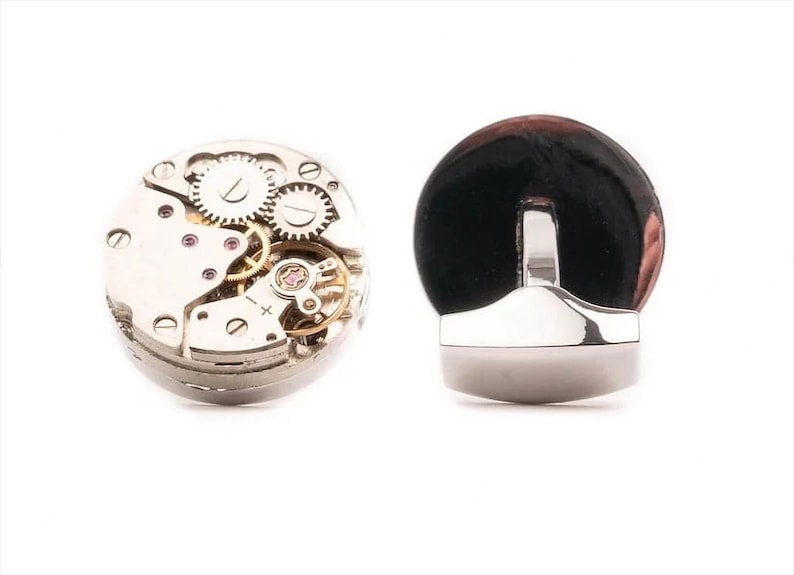 Platinum Watch Movement Cufflinks for Men, Mechanical Platinum-Plated Gear Design, Unique Groom Wedding Jewelry image 2