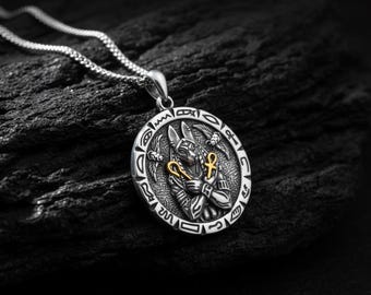 Collana Anubis Ankh in argento sterling: ciondolo con ciondolo dio egizio