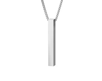 Collier barre d'argent • Pendentif barre verticale gravée • Collier barre rectangulaire minimaliste en argent et or Bijoux Cadeaux pour unisexe, Cadeau