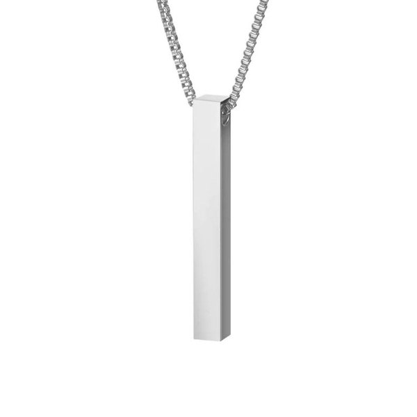 Collier barre d'argent • Pendentif barre verticale gravée • Collier barre rectangulaire minimaliste en argent et or Bijoux Cadeaux pour unisexe, Cadeau