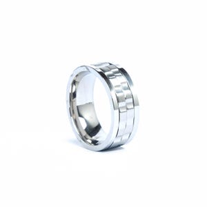 Brushed Silver Spinner Band Ring: 316L Stainless Steel Wide Ring