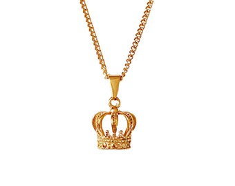 Collier couronne de reine, petit pendentif couronne de princesse en or, breloque couronne royale délicate, cadeau minimaliste de bijoux couronne de cristal pour elle, femme