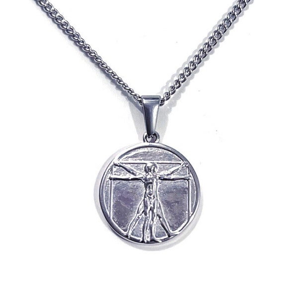 Silver Da Vinci Vitruvian Man Pendant Necklace| Leonardo Da Vinci Symbol Gold the Vitruvian Man Charm| Renaissance Art Vitruvius Men's Gift