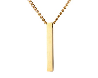 Collier barre d'or • Pendentif barre verticale gravée • Collier barre rectangulaire minimaliste en argent et or Bijoux Cadeaux pour unisexe, Cadeau