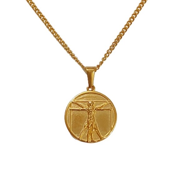 Gold Da Vinci Vitruvian Man Pendant Necklace| Leonardo Da Vinci Symbol Gold the Vitruvian Man Charm| Renaissance Art Vitruvius Men's Gift