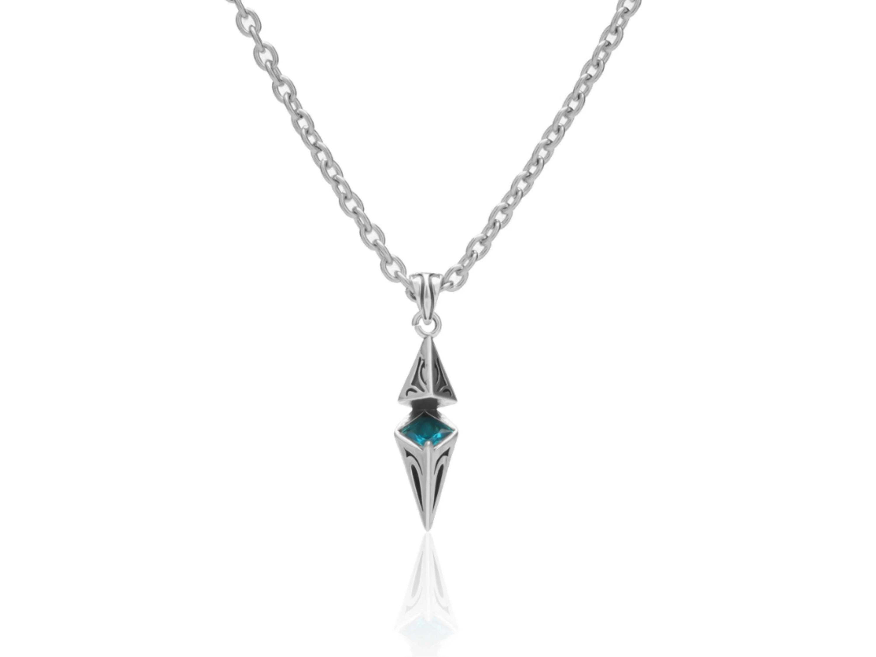Cube Geometric Vintage Blue Stone Necklace, Shard Pendant