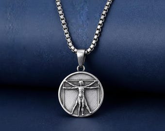 Vitruvianske mannens silverhalsband med hänge: Renässanskonstgåva