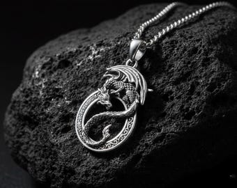 Sterling Silver Dragon Pendant Necklace: Fantasy Norse Jewelry