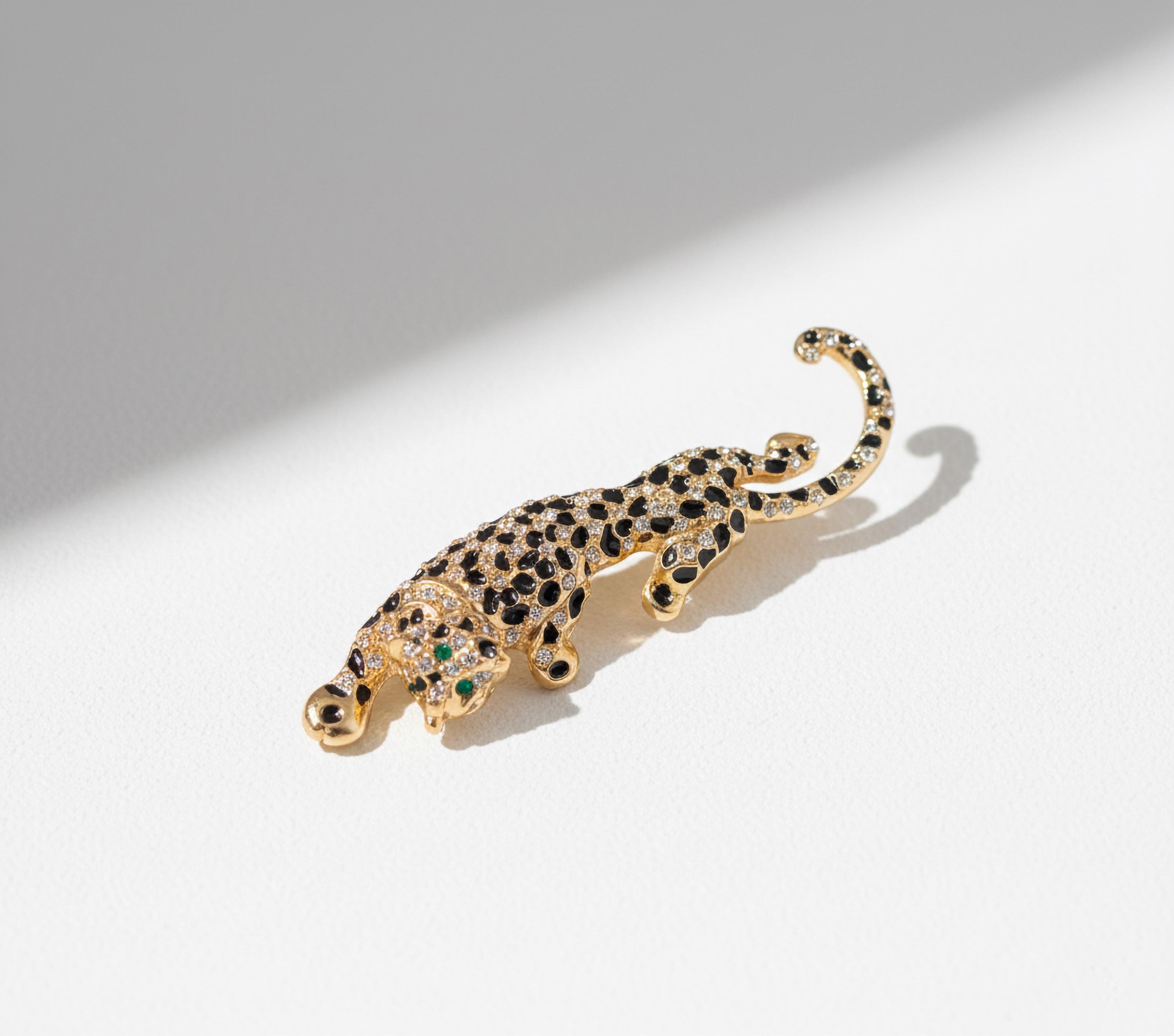 80 Vintage 80\'s Leopard Jaguar Cat Rhinestone Brooch main image 1