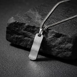 Viking Embossed Rectangular Bar Dog Tag Pendant Necklace Norse Warrior Jewelry Gift Men