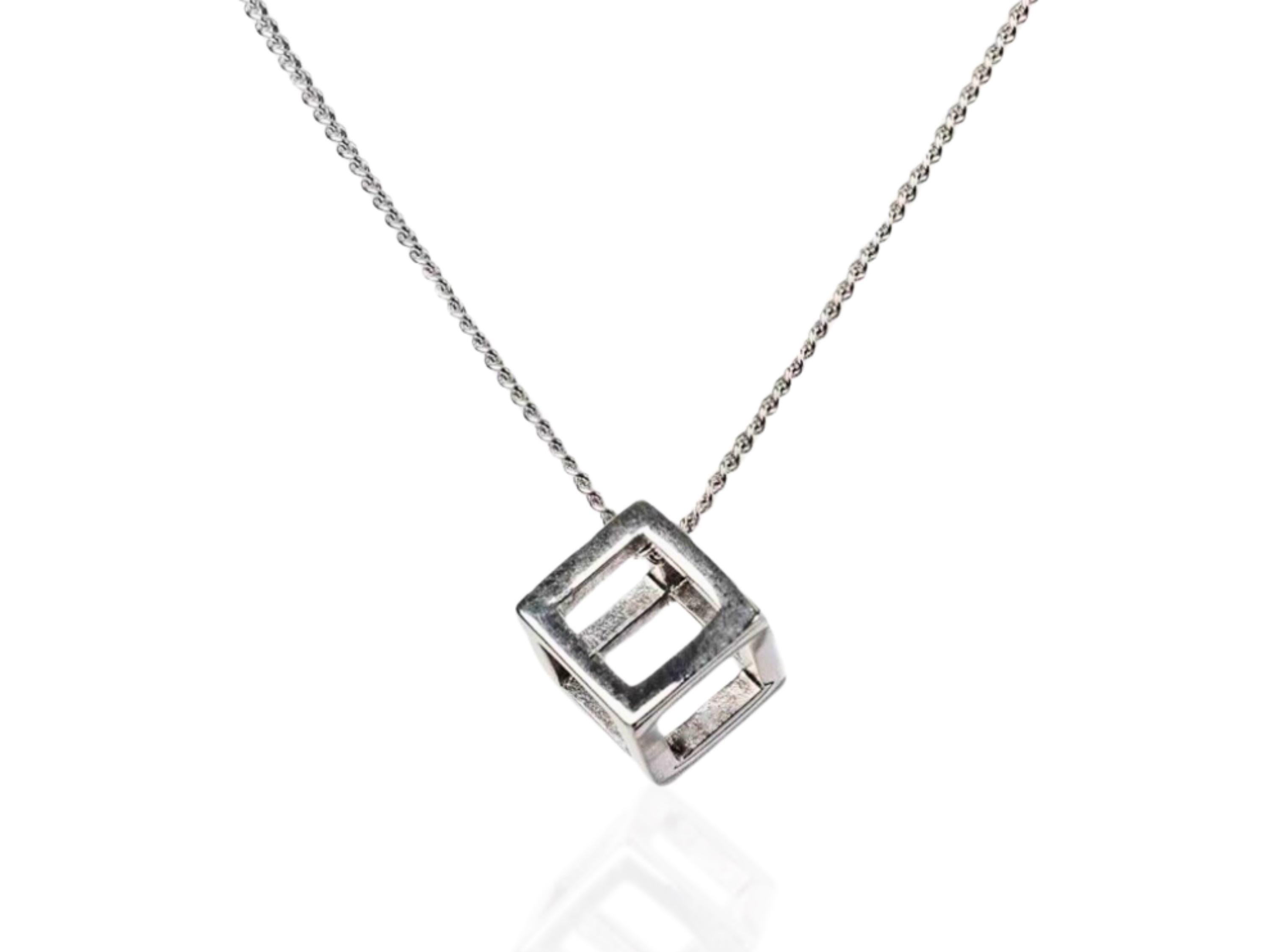 Dainty Silver Cube Necklace, Open Square Pendant Chain