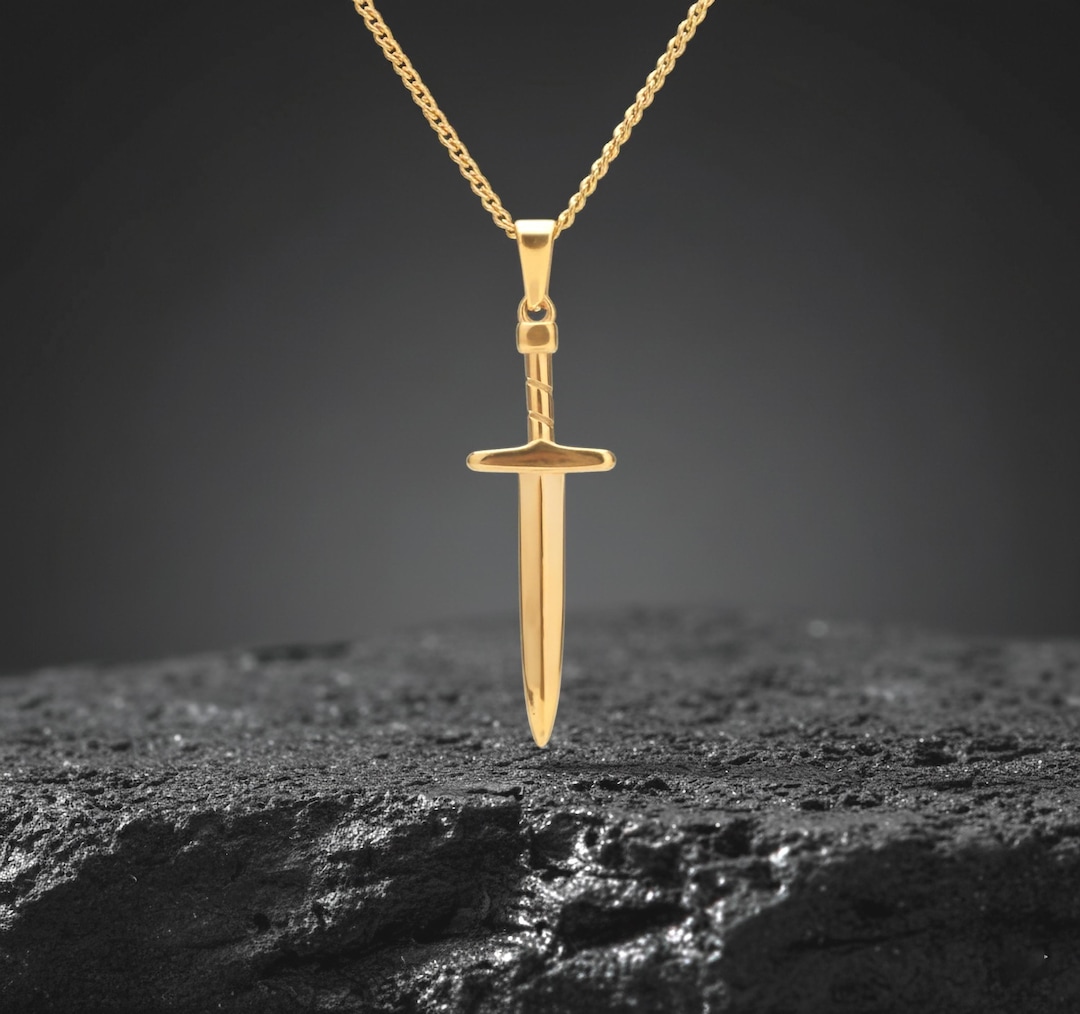 Gold Dagger Pendant Necklace, Dainty Gothic Sword Charm Jewellery