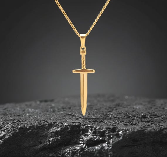 Gold Dagger Pendant Necklace, Dainty Gothic Sword Charm Jewellery