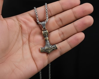 Thors Hammer Halskette, Mjölnir Anhänger, Wikinger Schmuck, Amulett Geschenk für Ihn