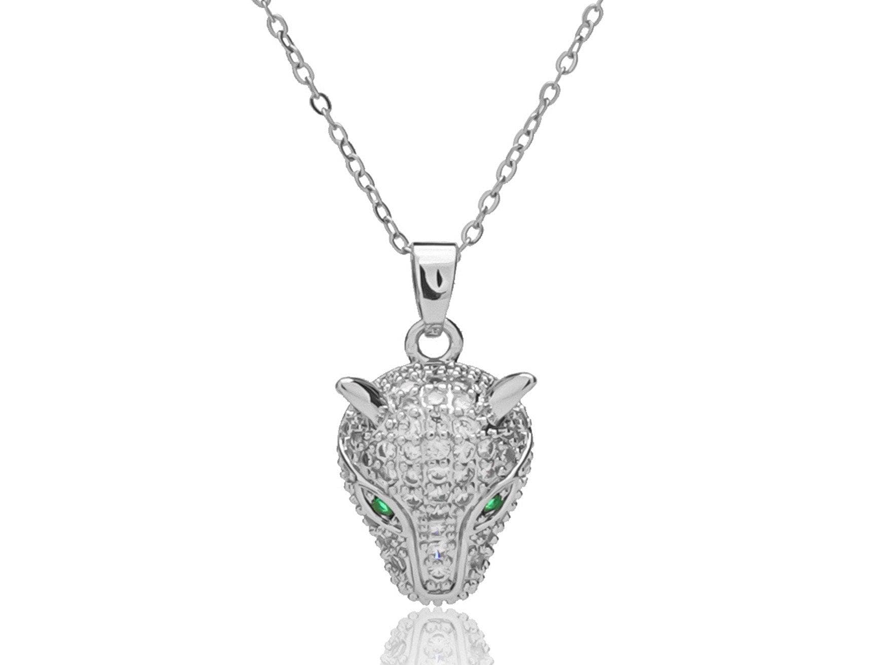 Crystal Panther Head Pendant Necklace - Leopard Head Green
