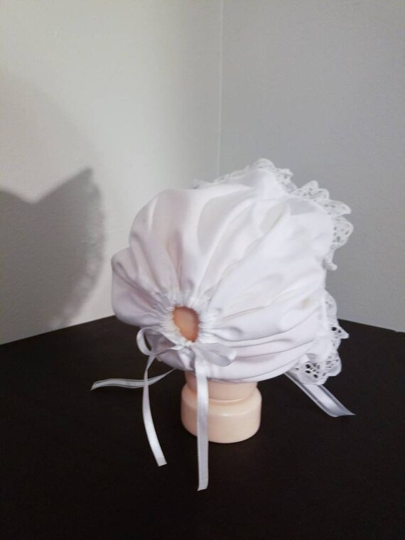 New Handmade White Searsucker with Extended Brim Baby Sun Bonnet
