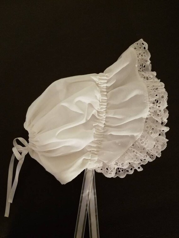 New Handmade White Searsucker with Extended Brim Baby Sun Bonnet
