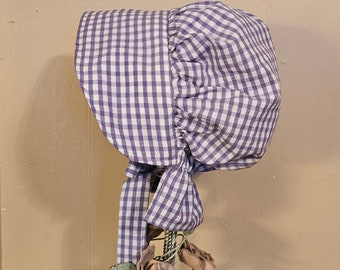 Girls Pioneer Bonnet, Purple and White Gingham