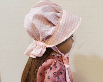 Pink & White Gingham Pioneer Bonnet for 18 Inch Dolls Like American Girl