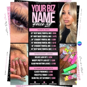 Beauty Salon Price List Template: Lash, Nail, Hair (Canva Editable)
