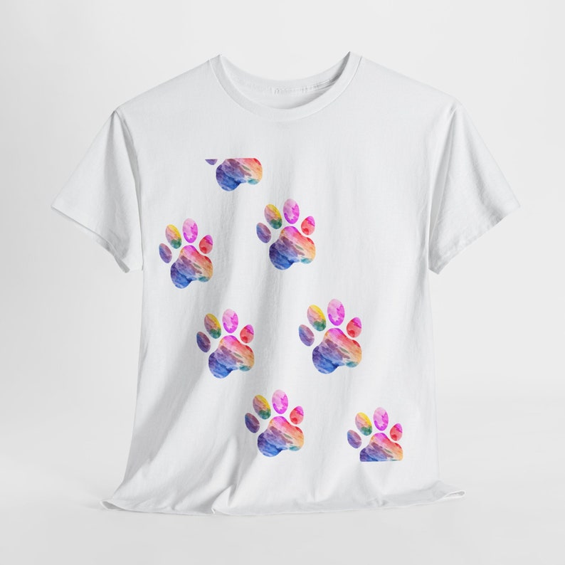 T-shirt unisex chat 100% Cotton / cadeau esthétique traces pattes chat / couleurs abstrait image 6