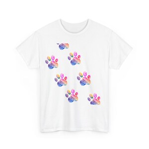 T-shirt unisex chat 100% Cotton / cadeau esthétique traces pattes chat / couleurs abstrait image 4
