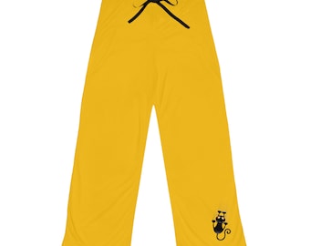 Pantalon pyjama jaune pour femme, funny motif chat noir, design save my cats, bas de Pyjama Confortables pour elle, couleur Jaune