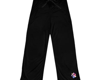 Pantalon Pyjama femme noir design traces pattes chat, abstract design, confort et style, Bas de Pyjama pour elle